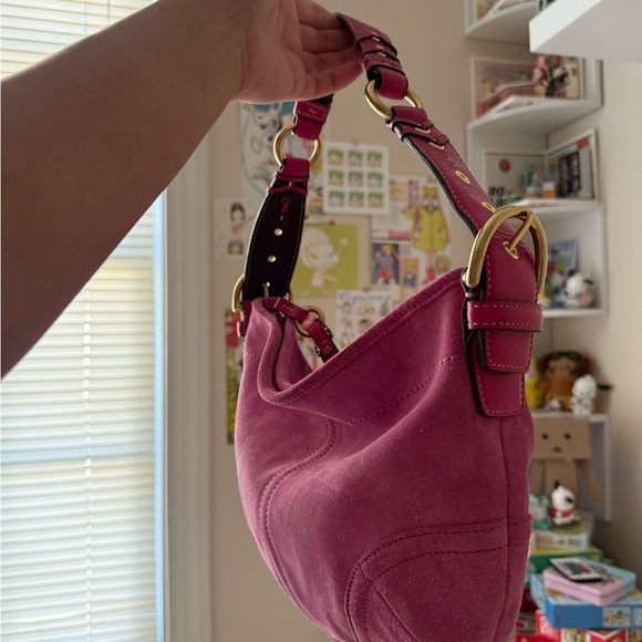 Coach Pink Suede Hobo Bag - Picture 5 of 10